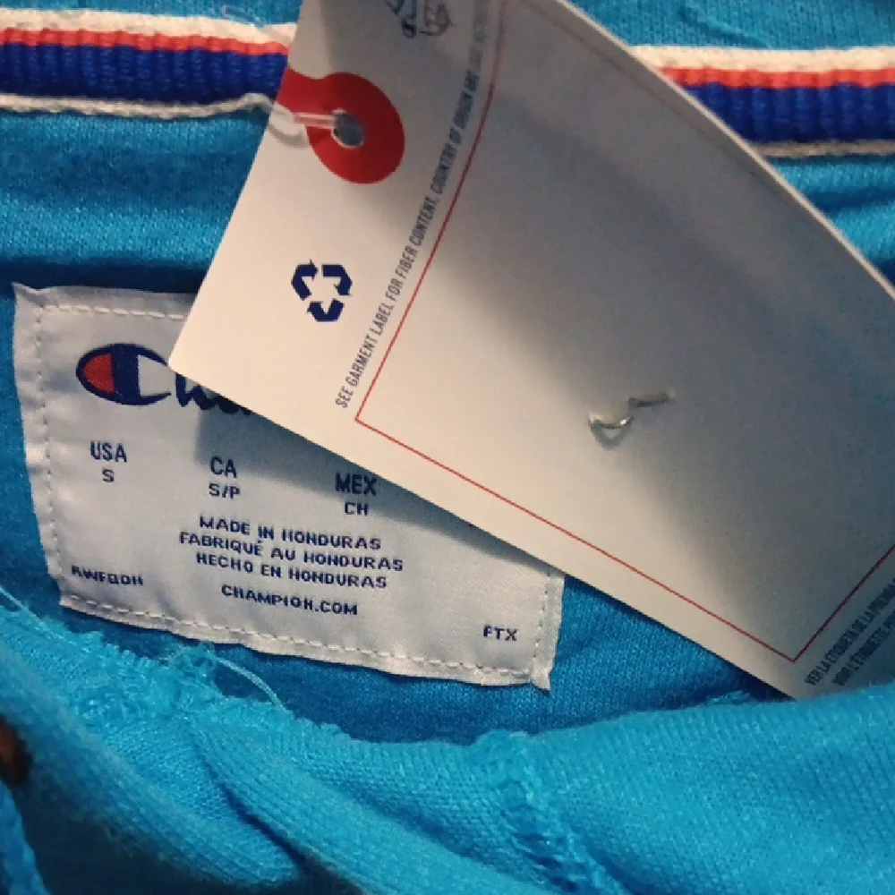 Champion Light Blue Hoodie with Red and White Stripes - Picture 2 of 4